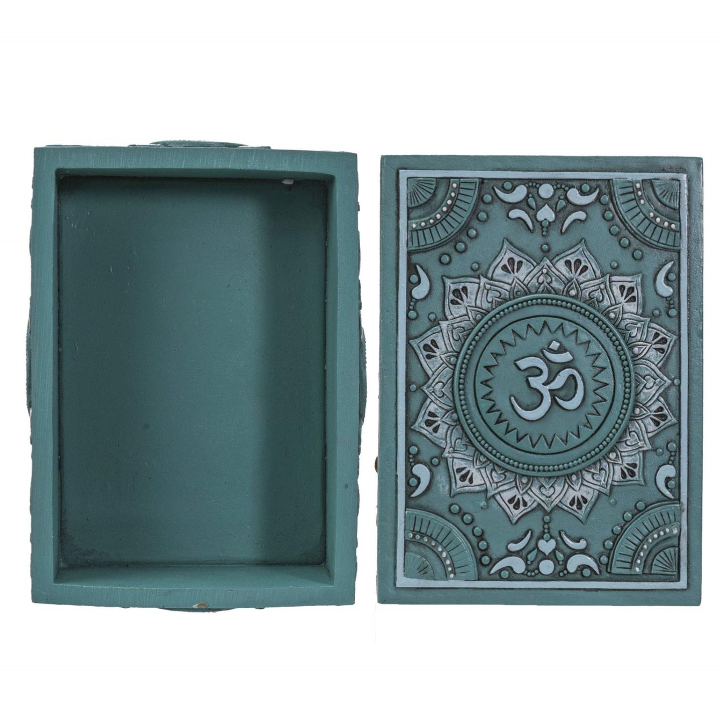 Mandala and Ohm Symbol Sculptural Jewelry Trinket Keepsake Tarot Box