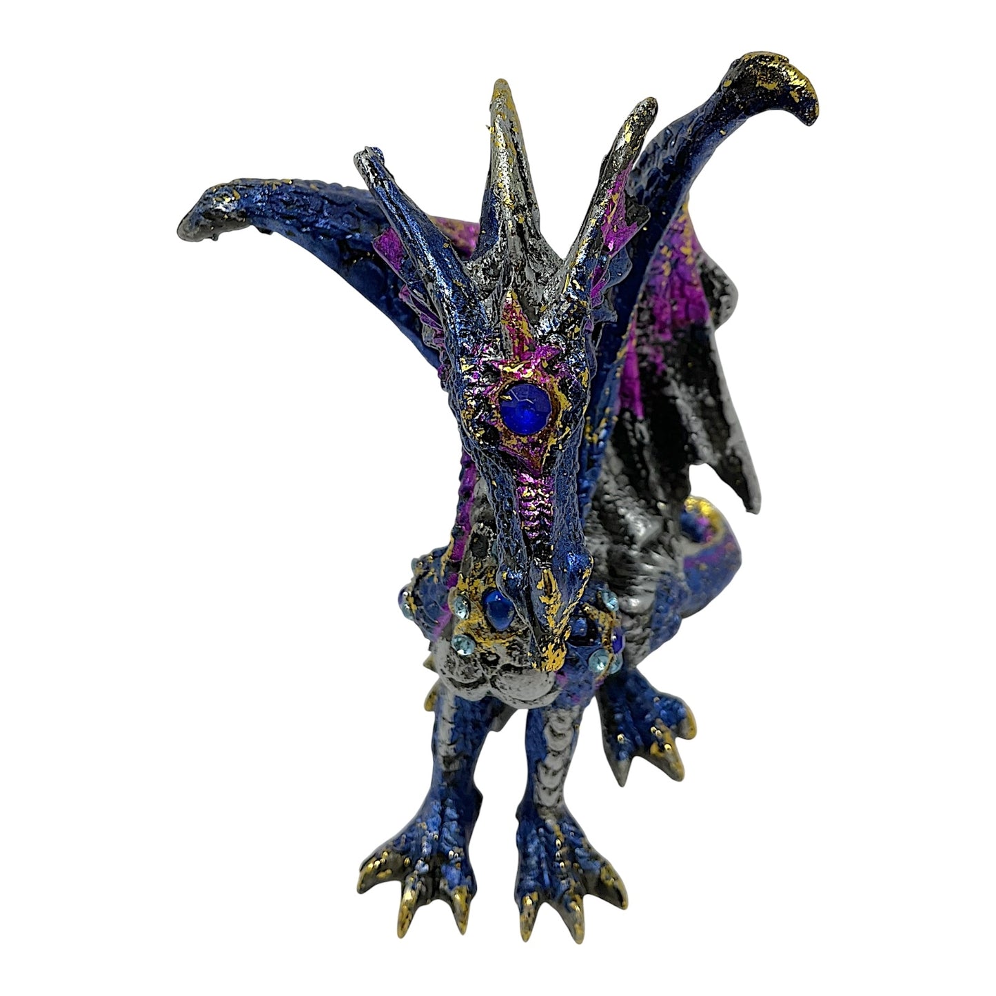 Blue Dragon with Gems Medieval Fantasy Figurine Sculpture Statue Decoration 4.5 inch