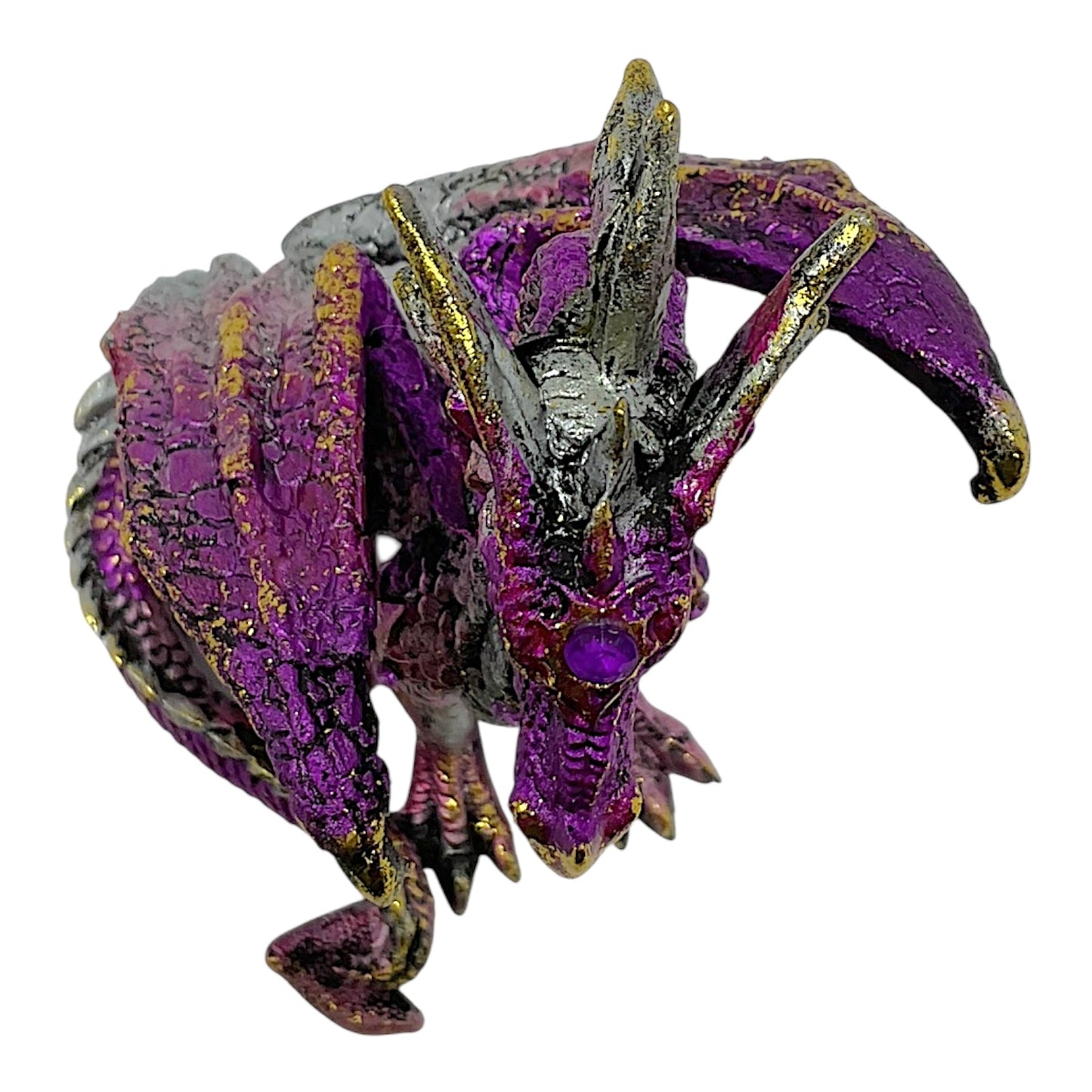 Purple Dragon with Gems Medieval Fantasy Figurine Sculpture Statue Decoration 5 inch