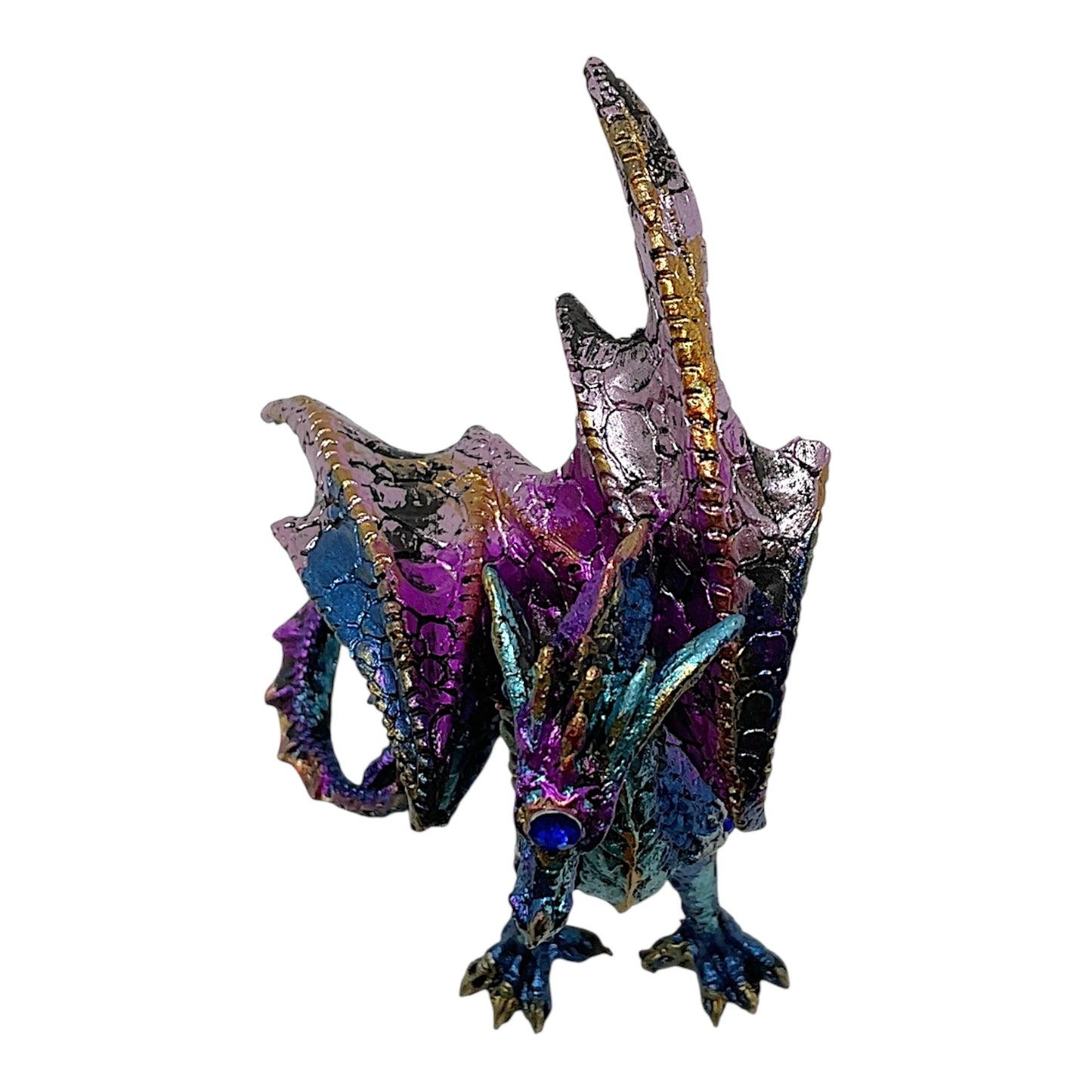 Blue and Purple Dragon with Gemstones Statue Figurine Mythical Fantasy Collectible Statuette 4.5 inch