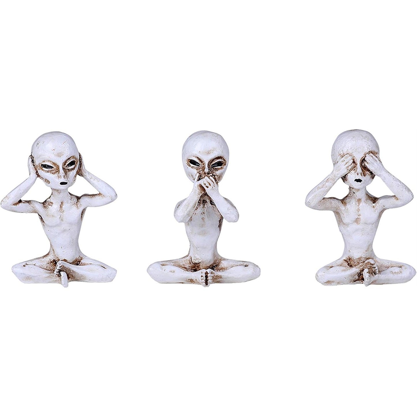 UFO See Hear Speak No Evil Roswell Alien Sitting Figurines 2.25 inch Set of 3