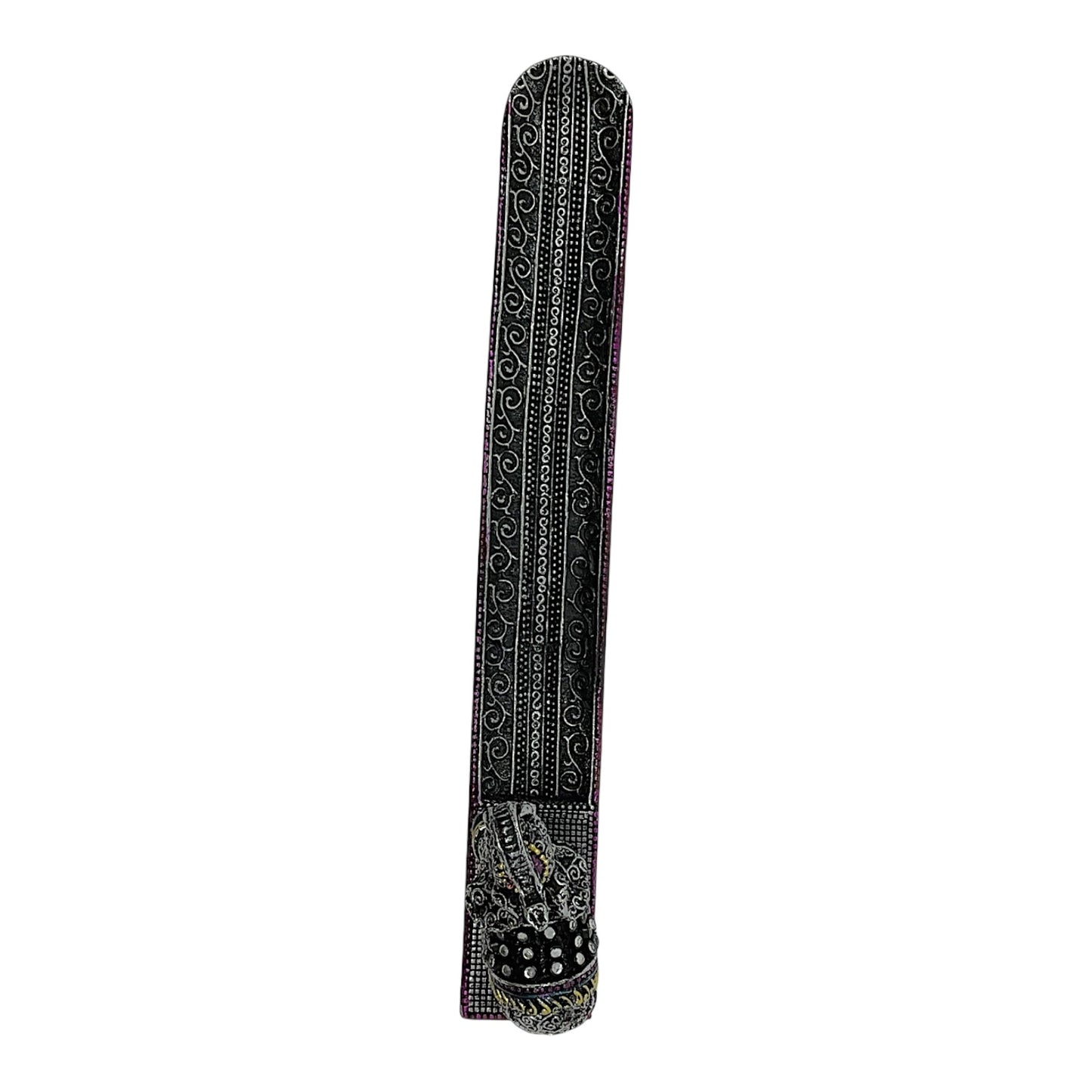 Black Thai Elephant with Trunk Raised Incense Burner Holder Home Decoration 9.5 x 2.75 inch