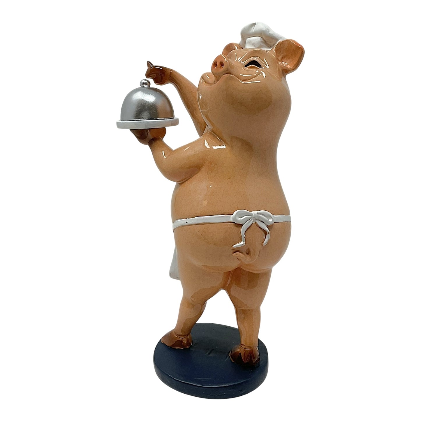 Pink Piggy Chef with Apron and Chefs Hat Figurine Kitchen Decoration 7.75 inch