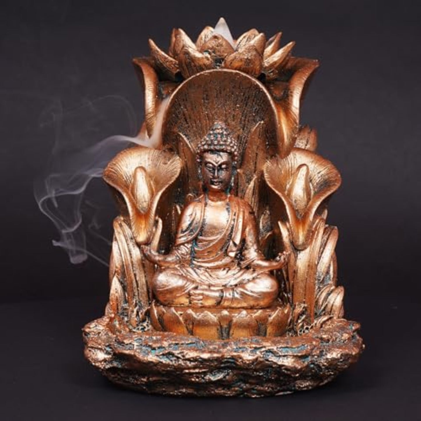 Fantasy Gifts Buddha Backflow Incense Burner 5.5 x 5 inch Resin Aromatherapy Cone Holder with Relaxing Waterfall Effect
