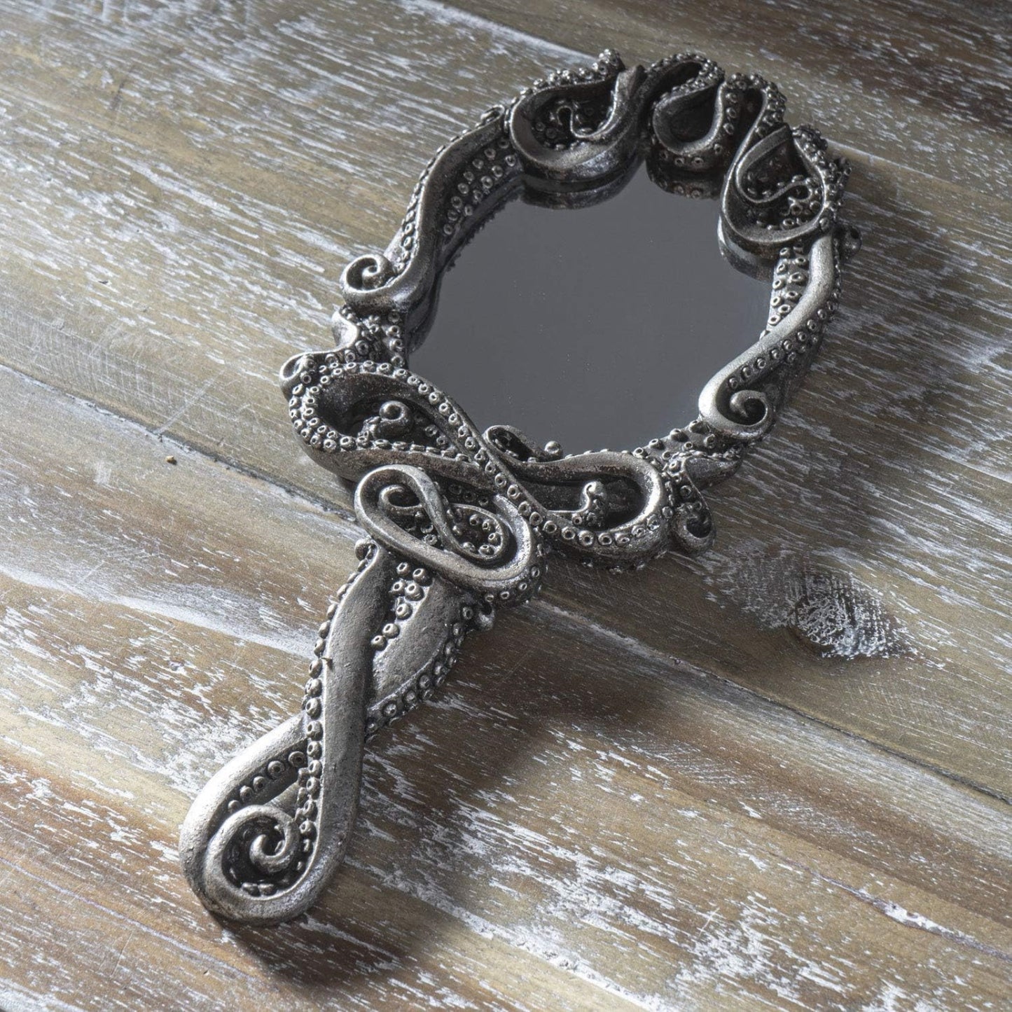 Kraken Hand Held Mirror Vanity Home Accent Decor Decorative Antique Sea Creature Inspired Silver Tone Mirrors with Handle