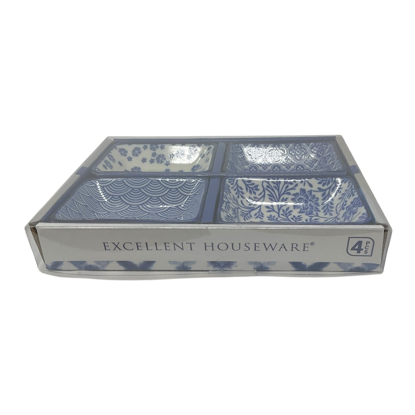 Blue and White Ceramic Japanese Style Sauce Dipping Bowls 4 Piece Set