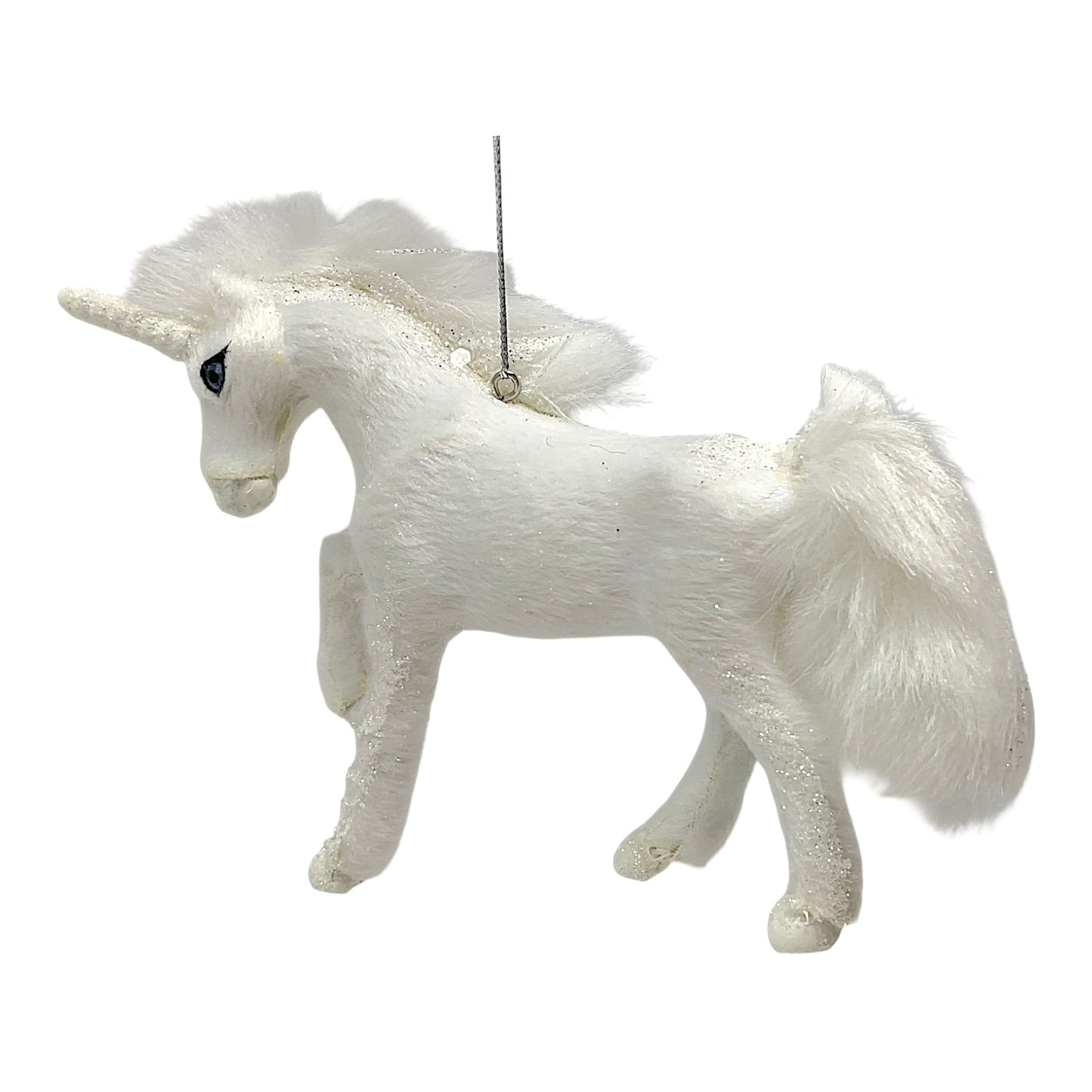 Kurt Adler White Plush Glittered Unicorn Fantasy Christmas Tree Ornament 6.5 inch