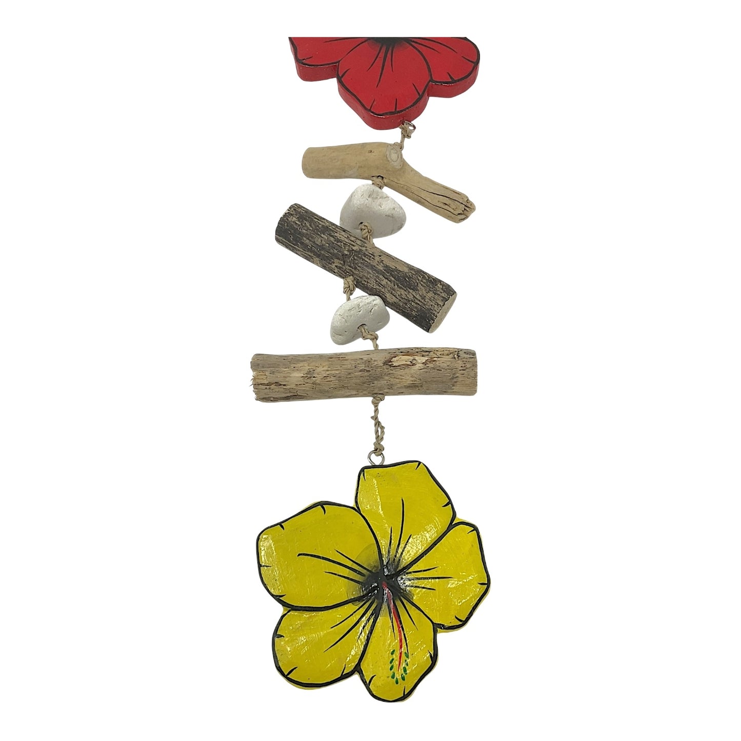 Beachcombers Scarlet Macaw Parrot with Hibiscus Flowers Strand With Driftwood and Stone Mobile 32 inch