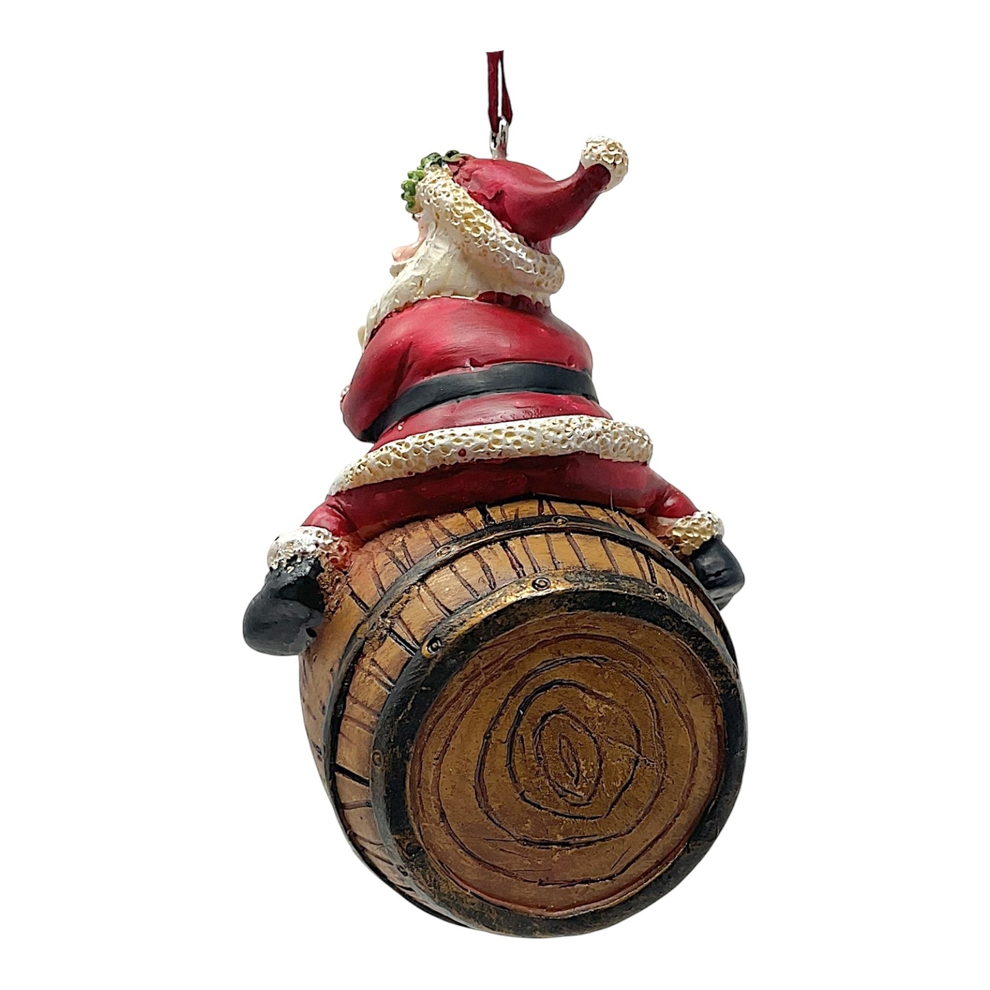 Kurt Adler Wine Lover Santa Claus Sitting on Wine Barrel Resin Christmas Tree Ornament 3.75 incch