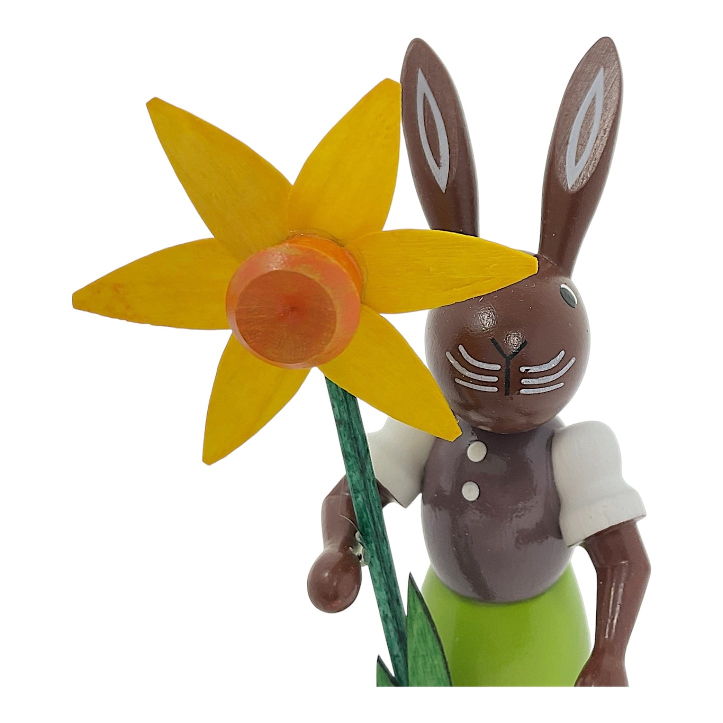 Pinnacle Peak Trading Easter Bunny Rabbit with Daffodil Flower German Wood Figurine 3.75 inch