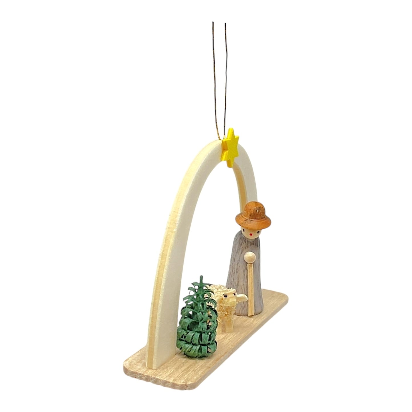Pinnacle Peak Trading Shepherd and Sheep German Wood Christmas Arch Ornament Germany Decoration