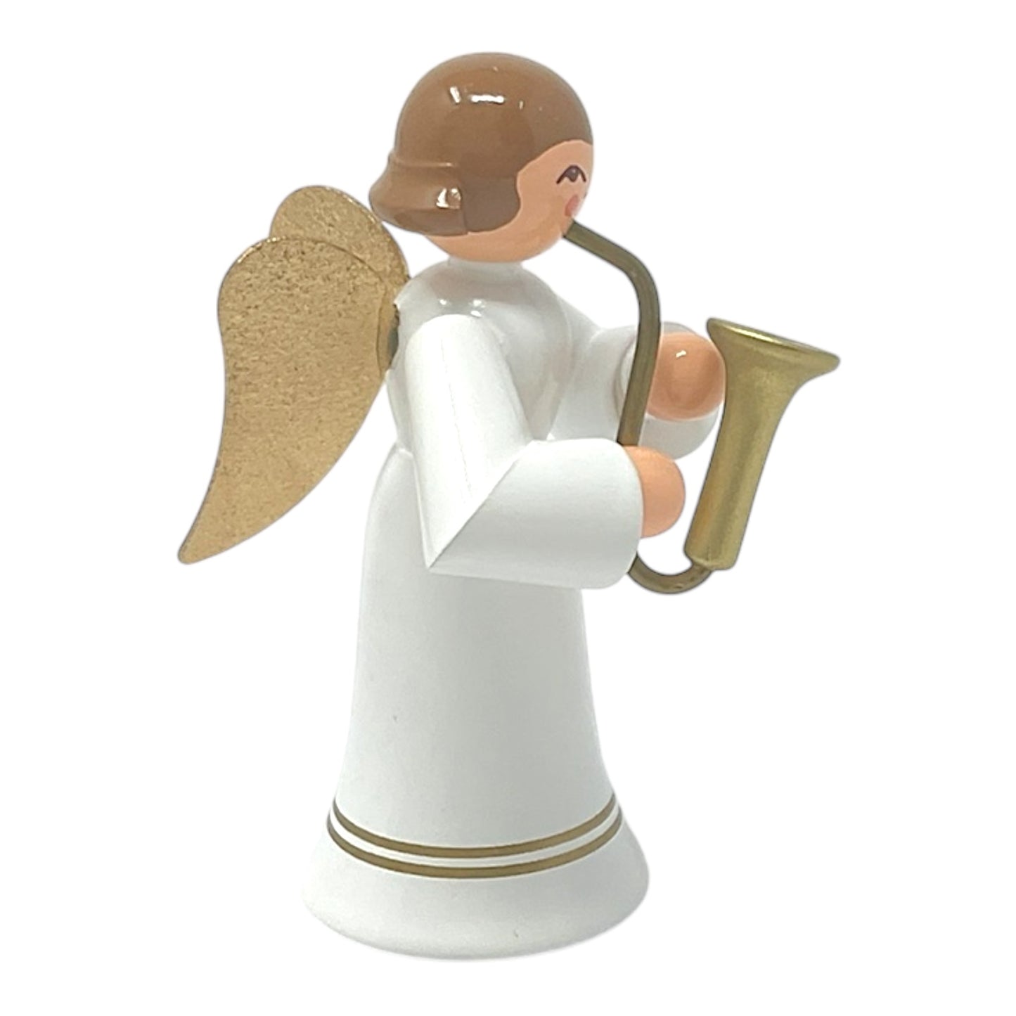 Pinnacle Peak Trading Angel in White with Gold Wings Playing the Saxophone German Wood Figurine 2.25 inch