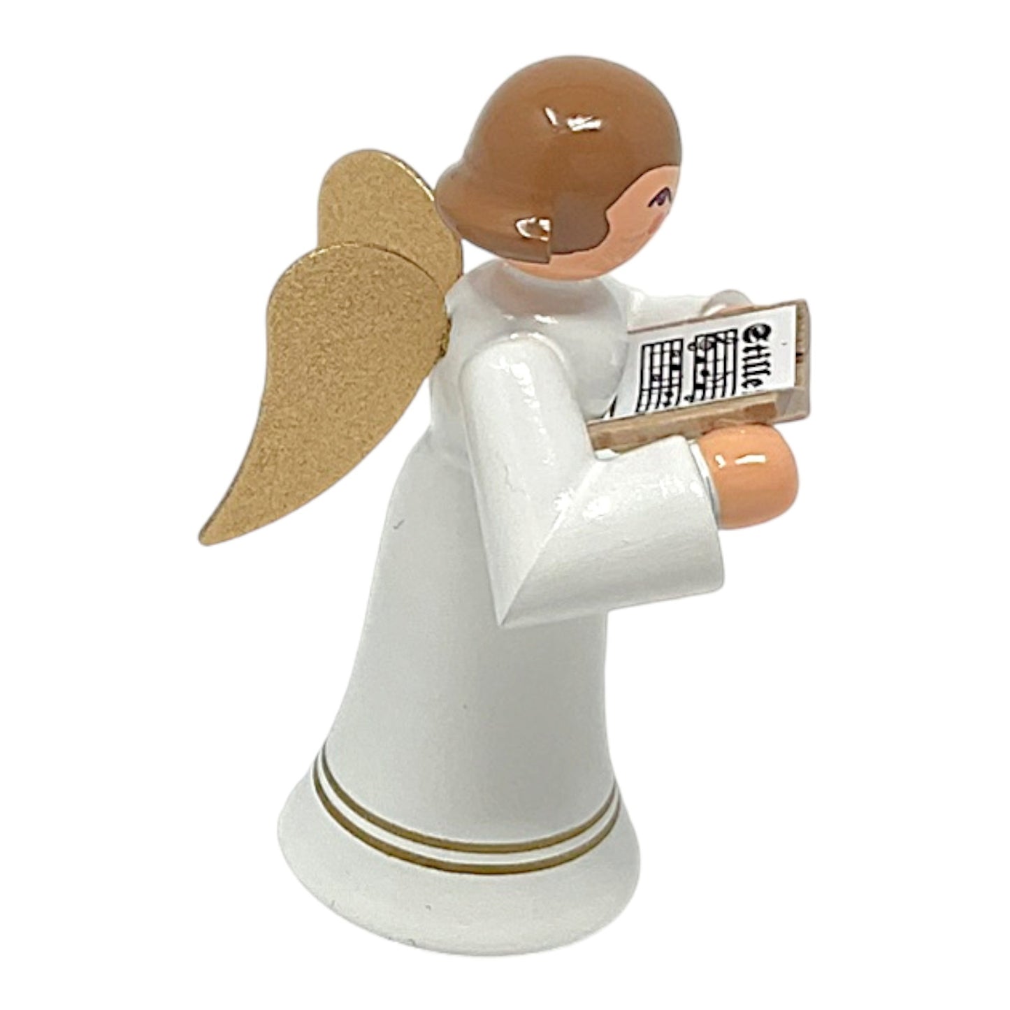 Pinnacle Peak Trading Angel in White with Gold Wings Choir Singer German Wood Figurine 2.25 inch