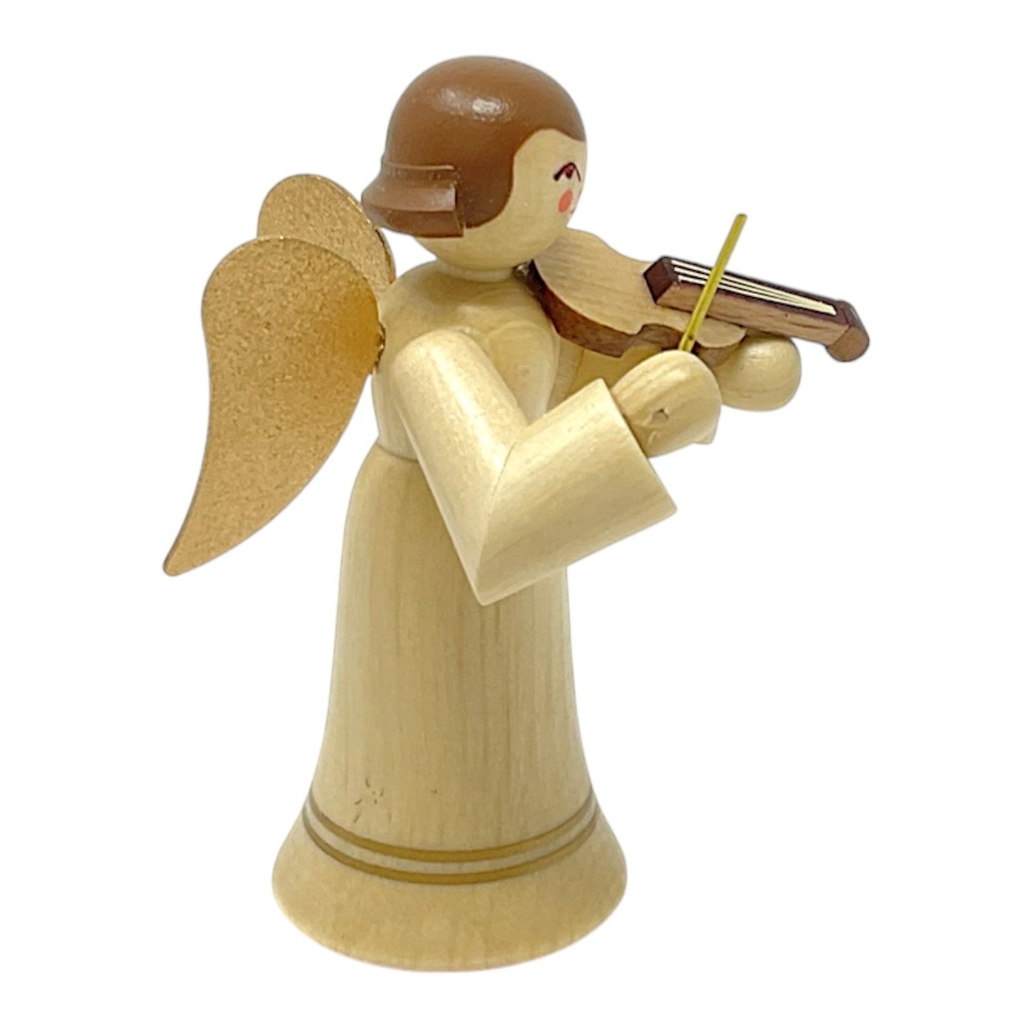 Pinnacle Peak Trading Natural Angel with Gold Wings Playing the Violin German Wood Figurine 2.25 inch