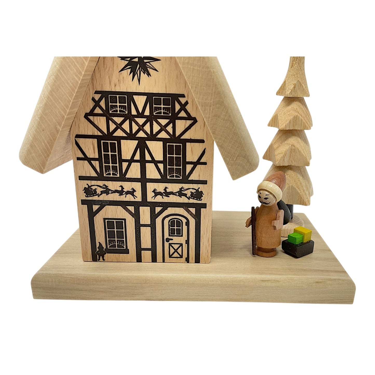 Pinnacle Peak Trading Christmas House with Santa Claus and Tree German Wood Incense Smoker 5.25 inch