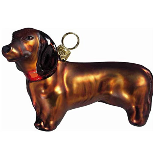Joy to the World Standing Red Dachshund Dog Polish Glass Christmas Tree Ornament Decoration New