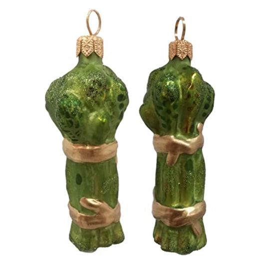 Pinnacle Peak Trading Asparagus Vegetable Polish Mouth Blown Glass Christmas Ornament Set of 2