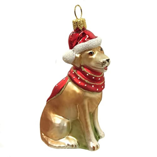 Pinnacle Peak Trading Yellow Labrador Retriever with Hat and Scarf Dog Polish Glass Christmas Ornament