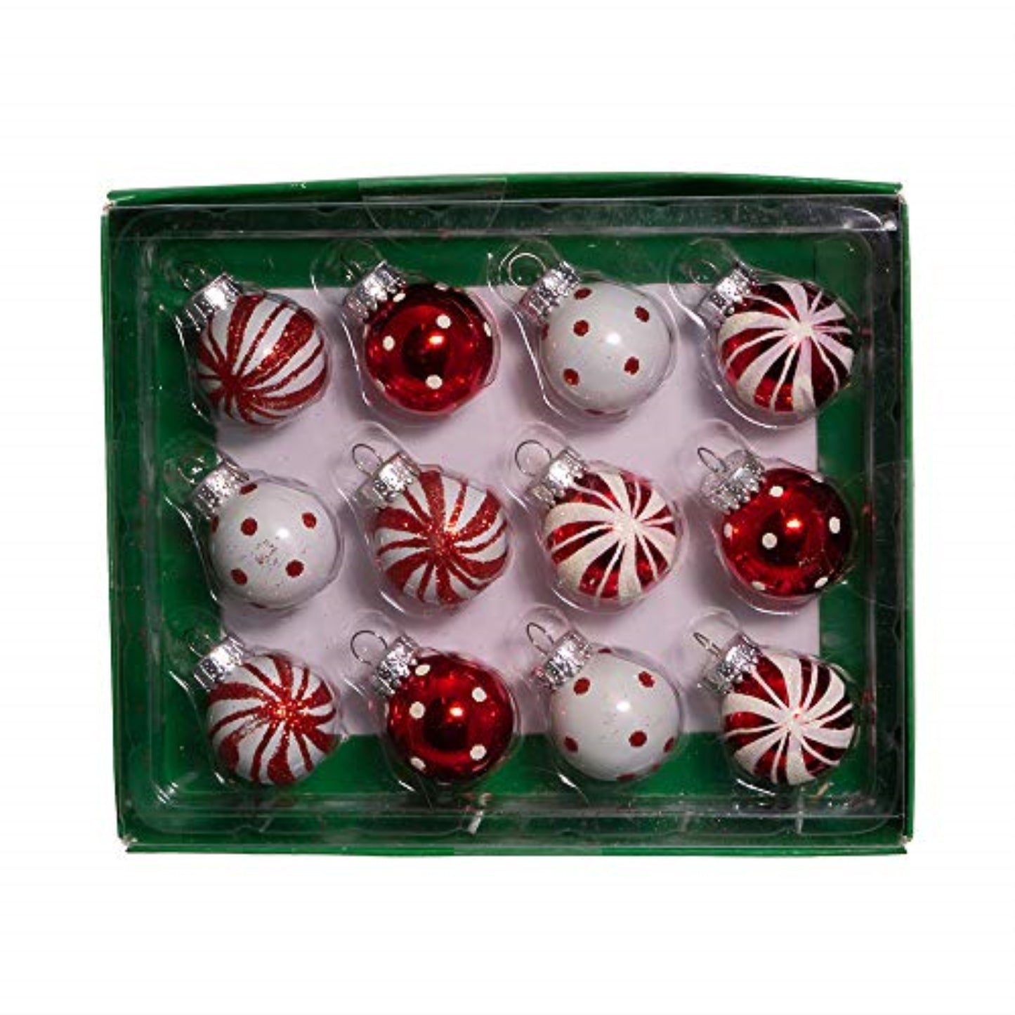 Kurt Adler 25mm Red and White Glass Deco Balls Miniature Christmas Tree Ornaments 12 piece set 1 inch