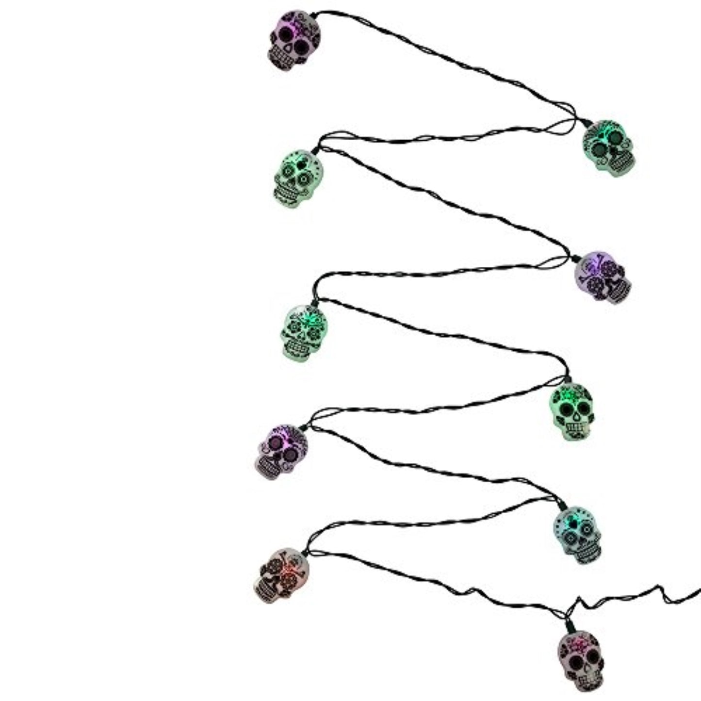 Kurt Adler Day of the Dead Multi-color Changing Skull 10 LED String Lights Halloween Holiday Lighting, 132"