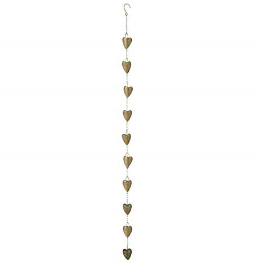 Gold Patina Heart Shaped Decorative Rain Bell Chain with Curly Wall Hooks 57.5 inch