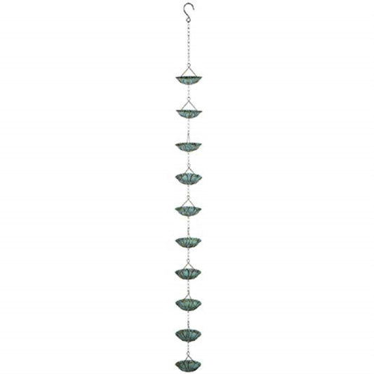 Green Patina Flower Iron Metal Outdoor Garden Decoration Rain Chain 58 inch