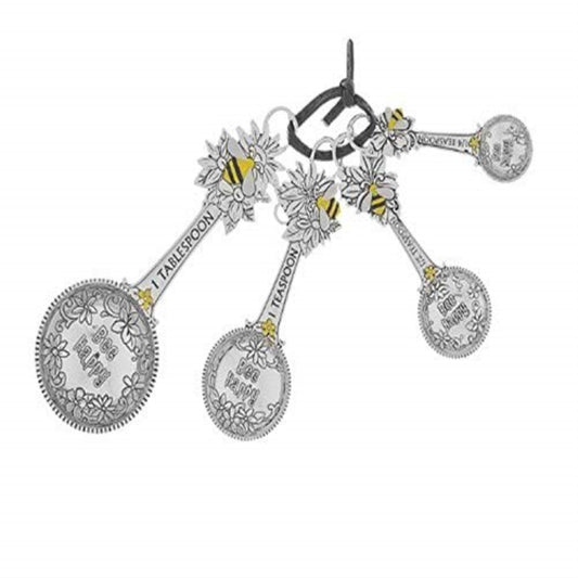 Ganz 4 Piece Set Bee Happy Honeybee Silver Tone Zinc Alloy Measuring Spoons