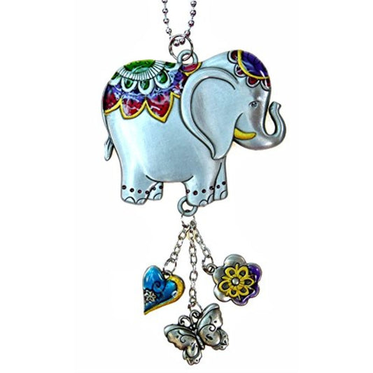 Lucky Elephant Color Art Zinc Car Charm with Silver Chain