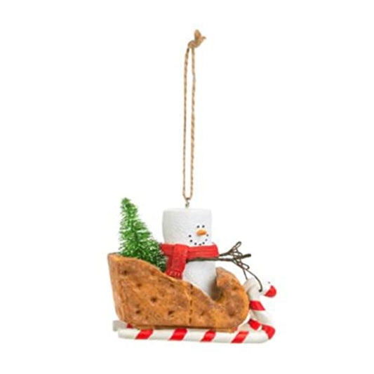 Ganz Smores Sled Marshmallow Snowman Resin Holiday Christmas Ornament 3 inch