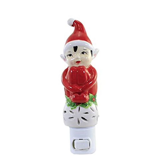 Ganz Christmas Elf Ceramic Holly Snowflakes Christmas Plug in Night Light 6.5 inch