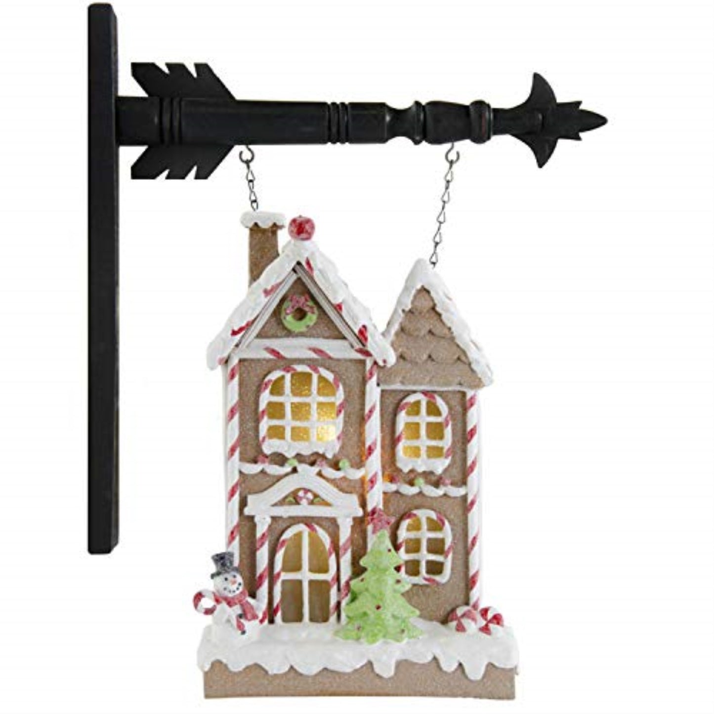 K&K Interiors Brown Glittered Frosted LED Gingerbread House Arrow Replacement Sign 13 inch - Arrow Sold Separately