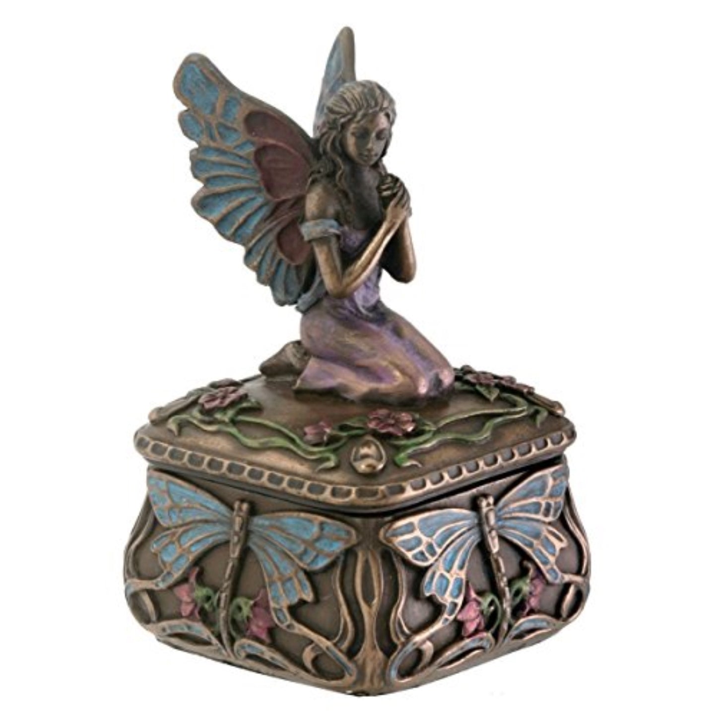 Art Nouveau Dragonfly Whisperer Fairy Fae Secret Jewelry Trinket Keepsake Box 3.5 inch