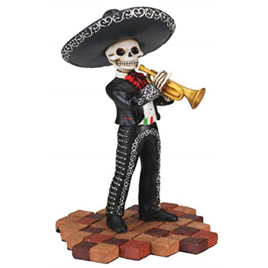 Skeleton Black Mariachi Band Trumpet Player Day of the Dead Figurine