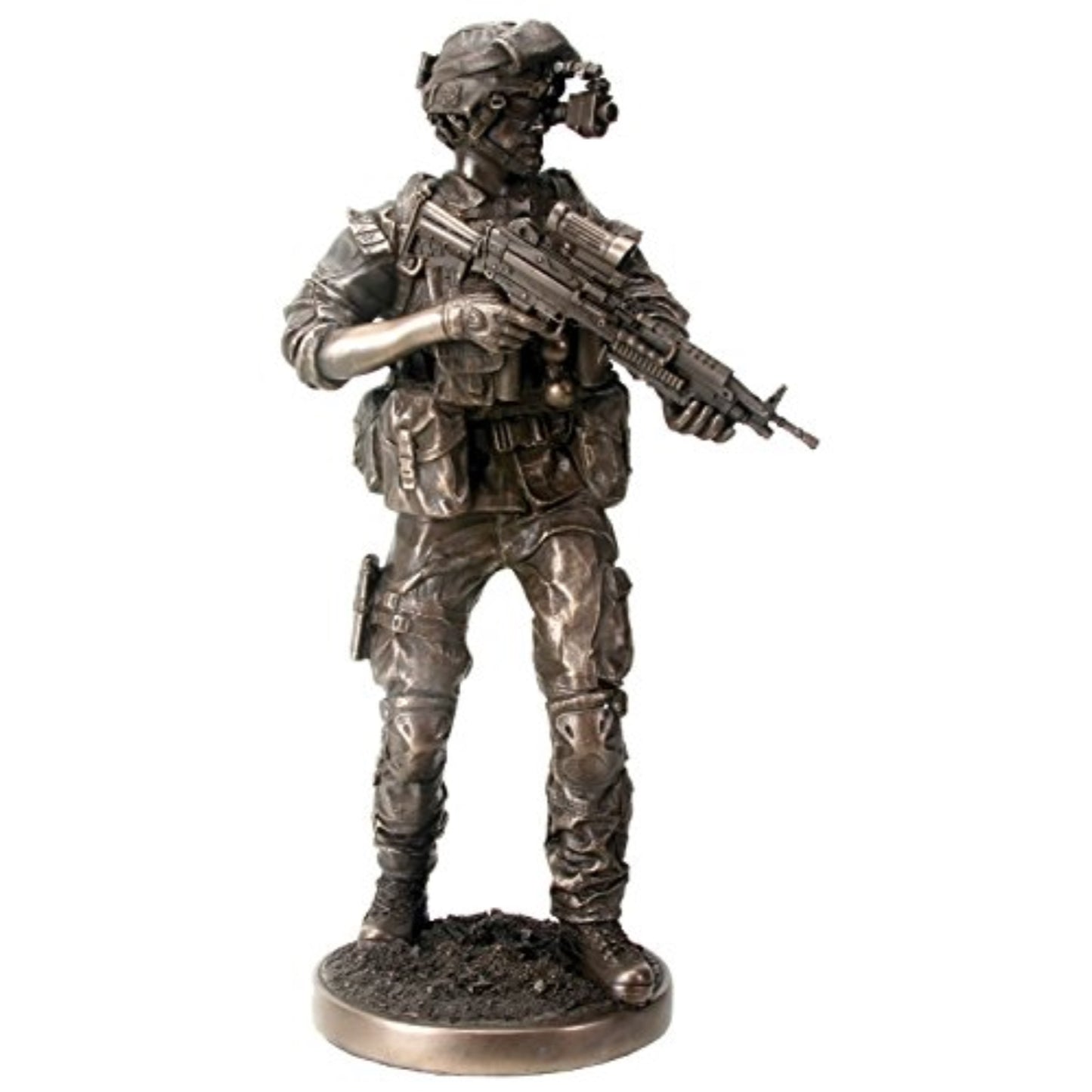 Metal Tone Night Mission Fighting Soldier with Gun Resin Statue Display 12.5 inch