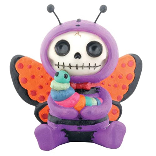 Furrybones Flutters Skeleton in Butterfly Costume Holding a Caterpillar Figurine
