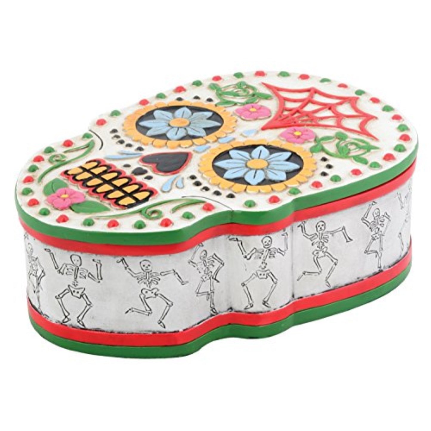 White Sugar Skull Day of the Dead Dia de Los Muertos Jewelry Trinket Box
