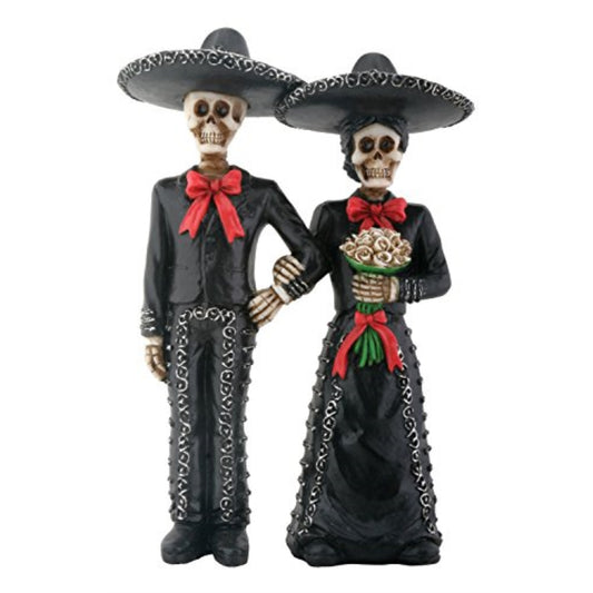 Mariachi Skeleton Couple Holding Hands Figurine 5.5 inch