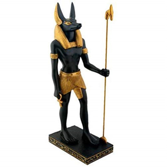 Ancient Egyptian Standing Anubis God of the Afterlife with Spear Figurine 8.25 Inch