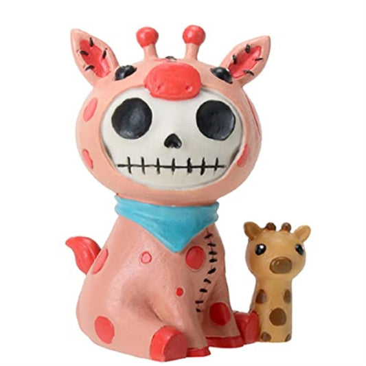 Furrybones Giraffe Kirin Skeleton in Pink Costume with Baby Giraffe Figurine