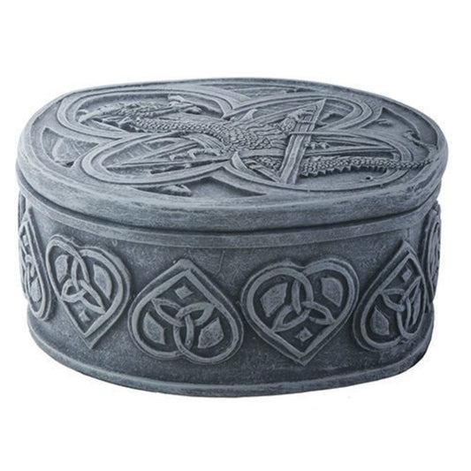Grey Celtic Dragon and Hearts Decorative Trinket and Jewelry Keepsake Box