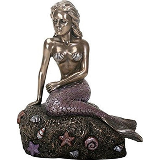 The Enchanted Mermaid Sitting on Rock Bronze Look Statue Figurine Sculpture 6.5 inch