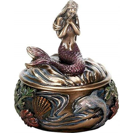 Art Nouveau Mermaid Sitting Jewelry Trinket Box Storage Container Decoration 2.75 x 3.25 inch