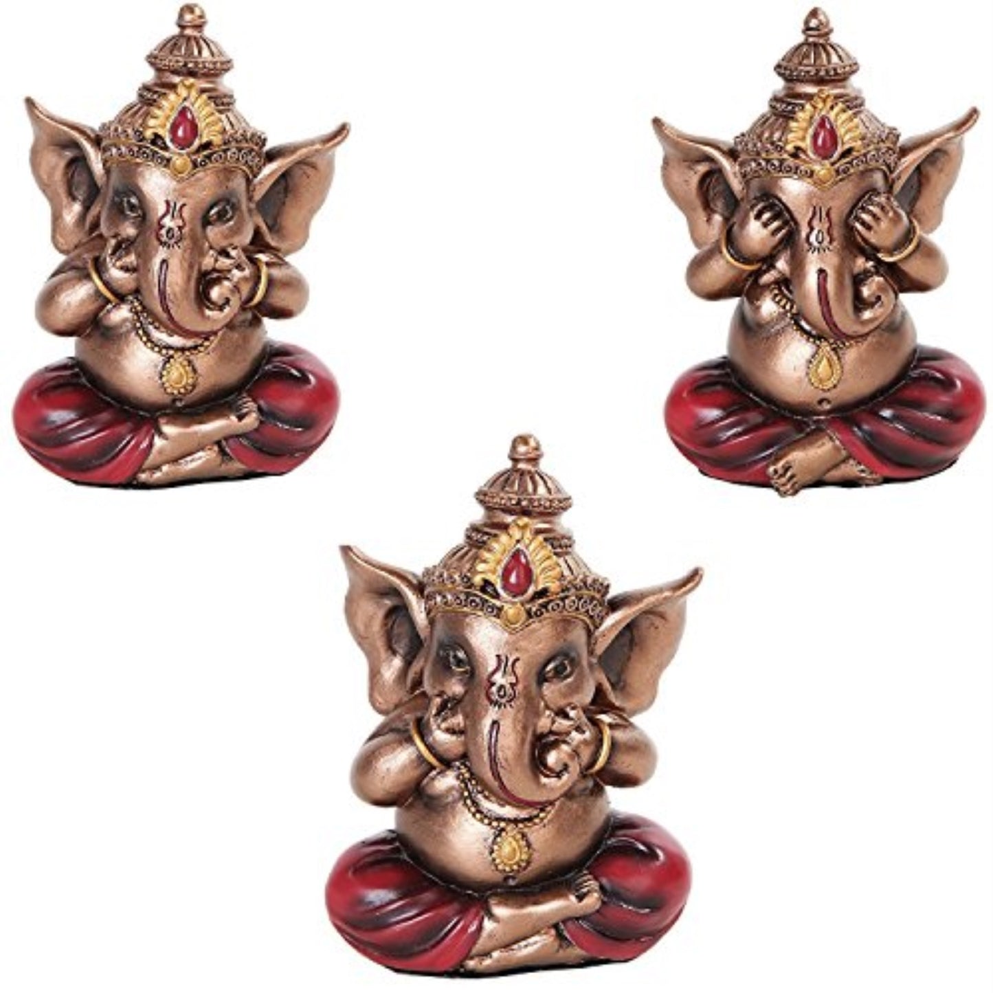 Colorful See Hear Speak No Evil Ganesha Eastern Enlightenment Figurines 3 Piece Set