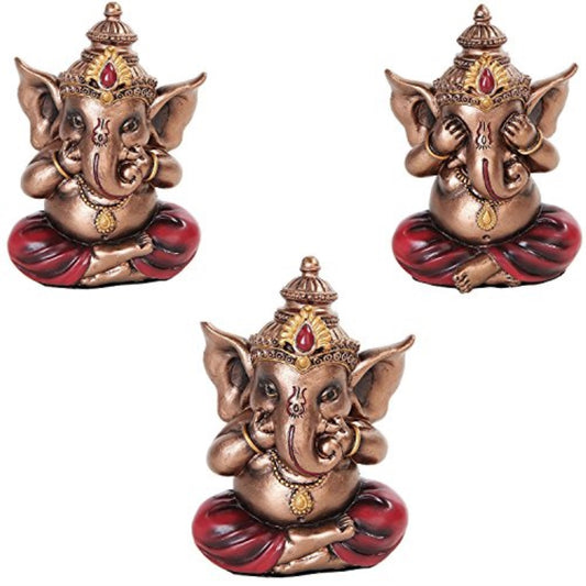 Colorful See Hear Speak No Evil Ganesha Eastern Enlightenment Figurines 3 Piece Set