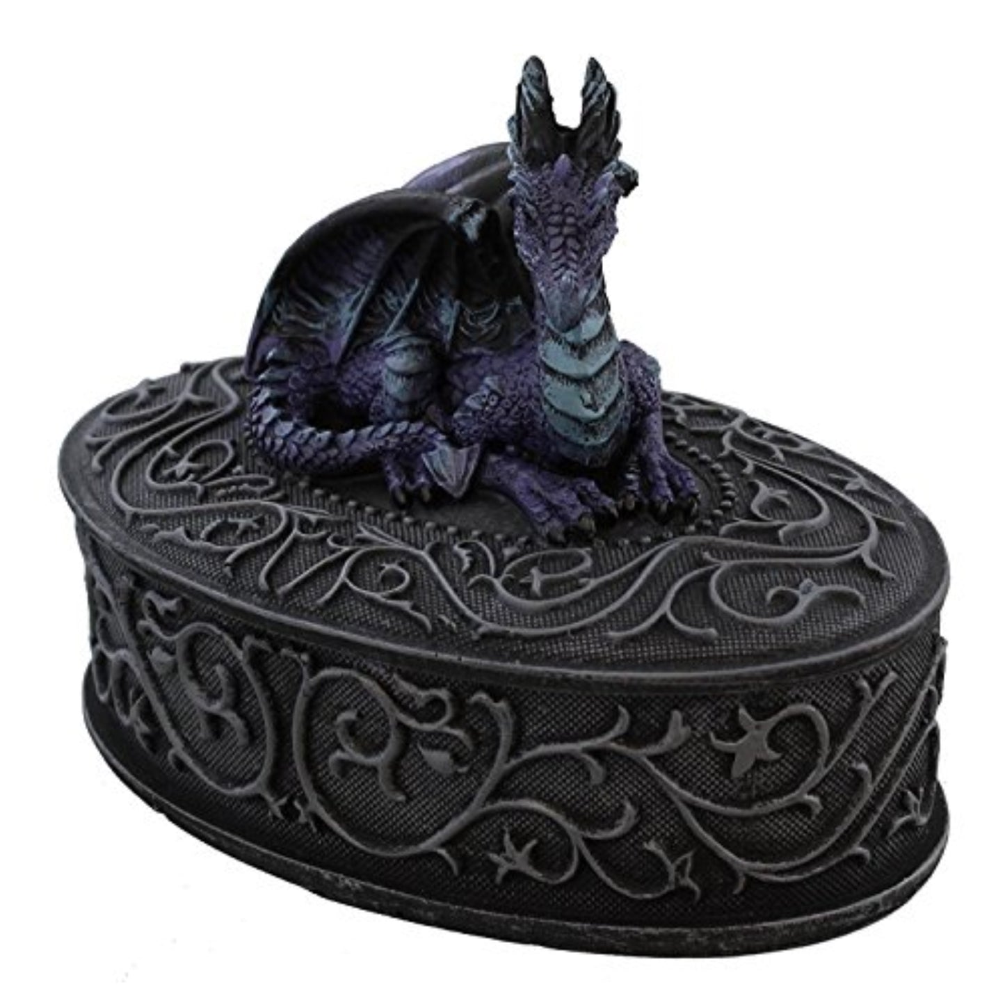 Dragon Laying on Oval Shaped Jewelry Trinket Keepsake Box Mythical Fantasy Decoration 5.5 x 4.5 inches