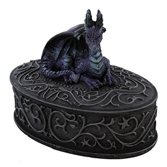 Dragon Laying on Oval Shaped Jewelry Trinket Keepsake Box Mythical Fantasy Decoration 5.5 x 4.5 inches