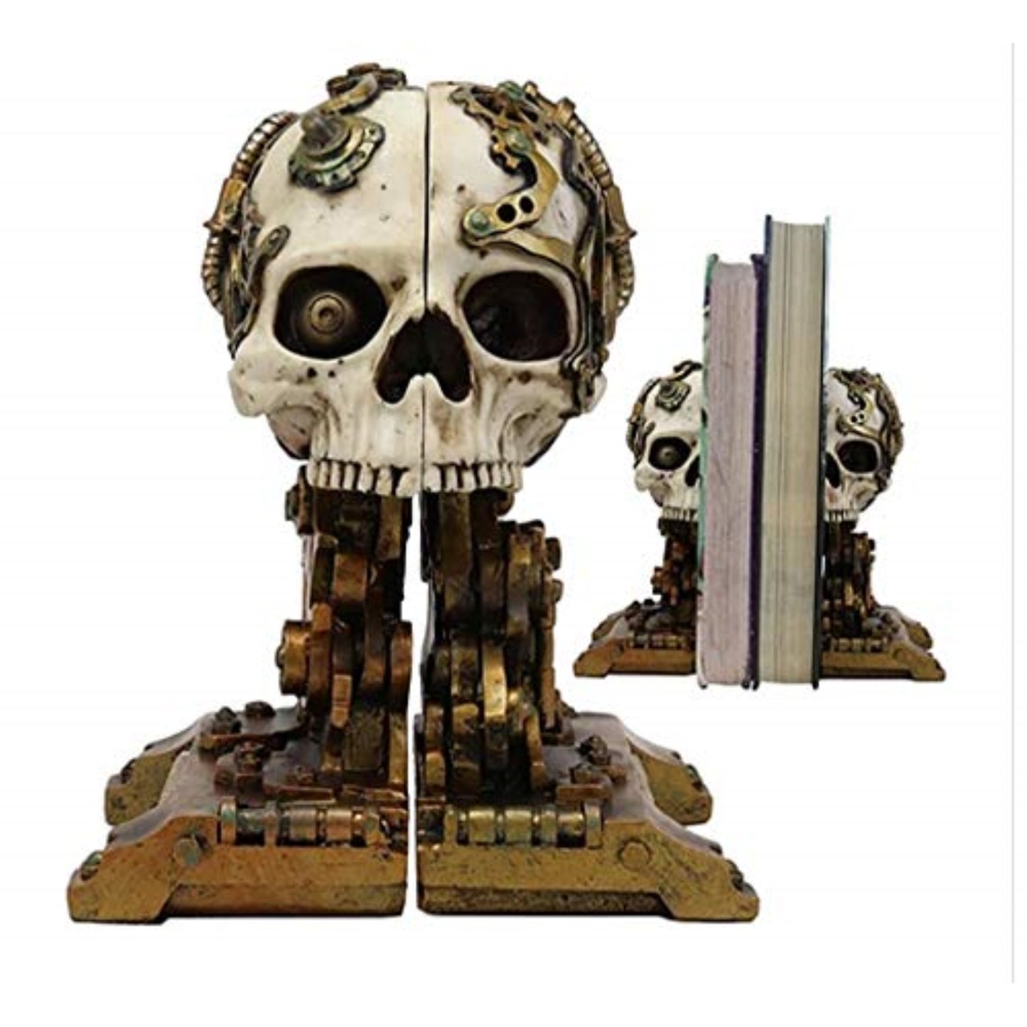 Steampunk Skull Bookends Collectible Figurine 7.7 x 6.3 inch