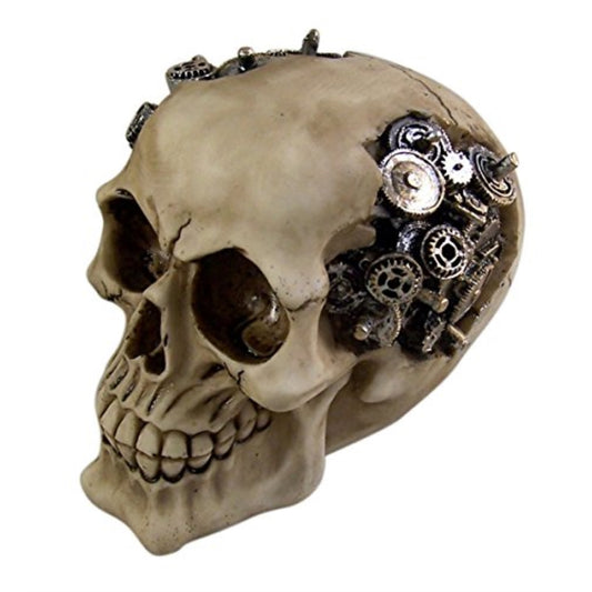 Steampunk Human Skull with Metal Gears Figurine Futuristic Steam Punk Decoration 4.75 inch