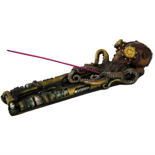 Steampunk Octopus Collectible Incense Burner Holder 10.25 inches Long