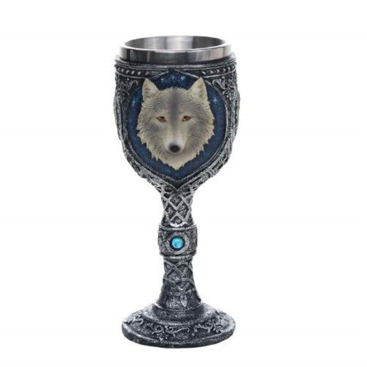 Lone Wolf Celtic Magic Wine Chalice Goblet Resin Body Stainless Steel Cup 7 Ounce